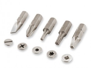 Screw Drivers: Various sizes of Robertson, Phillips and Slotted (flat)